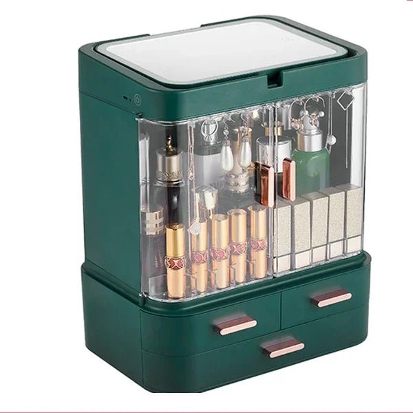 Cosmetic Storage Box Desktop Accessories Skin Care Products Waterproof Storage Rack Dustproof LED Makeup Mirror Bathroom Storage - Smith Beauty Store