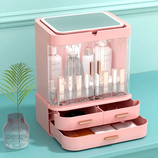 Cosmetic Storage Box Desktop Accessories Skin Care Products Waterproof Storage Rack Dustproof LED Makeup Mirror Bathroom Storage - Smith Beauty Store
