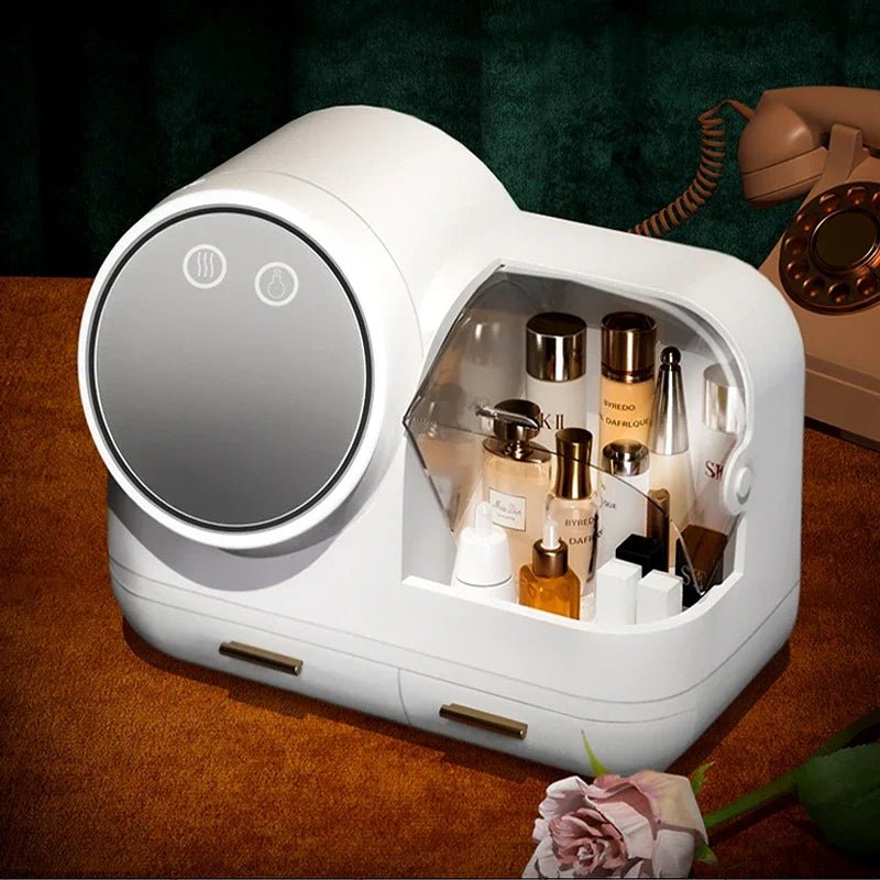 Cosmetic Storage Box Desktop Accessories Skin Care Products Waterproof Storage Rack Dustproof LED Makeup Mirror Bathroom Storage - Smith Beauty Store