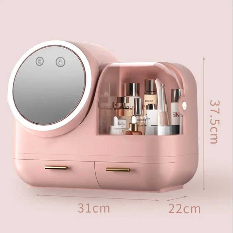 Cosmetic Storage Box Desktop Accessories Skin Care Products Waterproof Storage Rack Dustproof LED Makeup Mirror Bathroom Storage - Smith Beauty Store