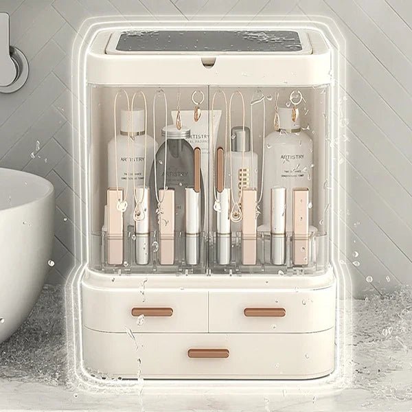 Cosmetic Storage Box Desktop Accessories Skin Care Products Waterproof Storage Rack Dustproof LED Makeup Mirror Bathroom Storage - Smith Beauty Store