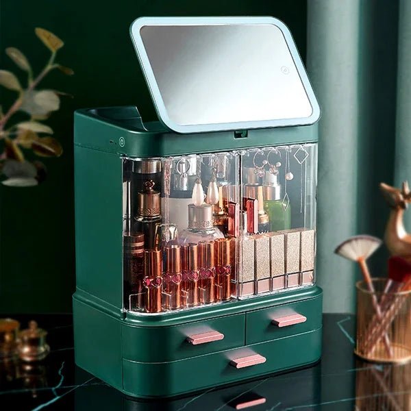 Cosmetic Storage Box Desktop Accessories Skin Care Products Waterproof Storage Rack Dustproof LED Makeup Mirror Bathroom Storage - Smith Beauty Store